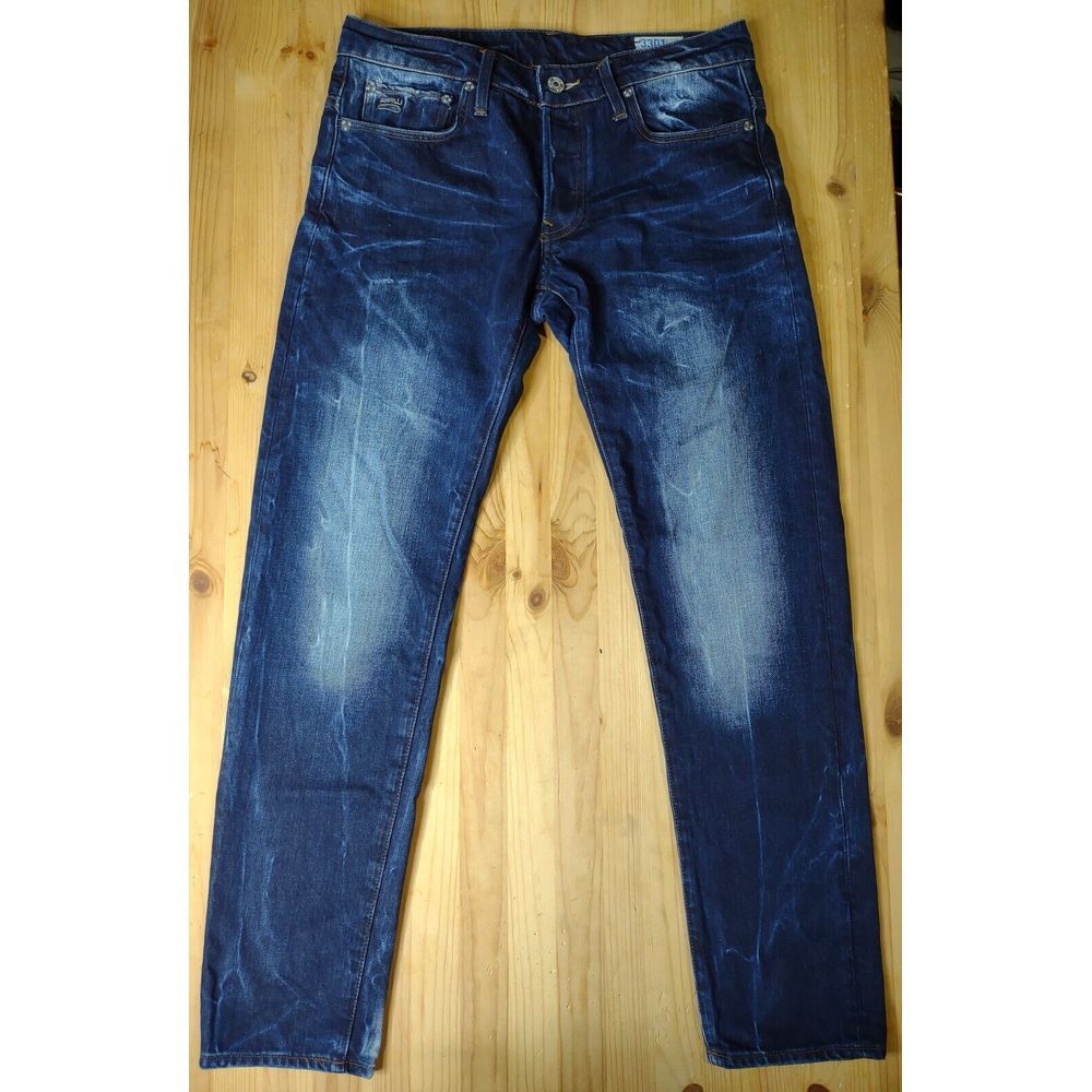 G-star Raw 3301 Low Tapered Jeans Mens 31x30 Raw Denim Blue Dark Wash Button Fly